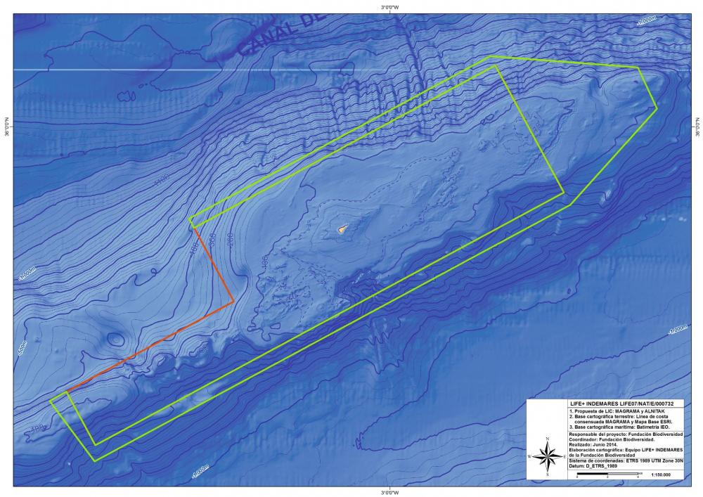 Mapa de la Isla de Alborán y conos volcánicos
